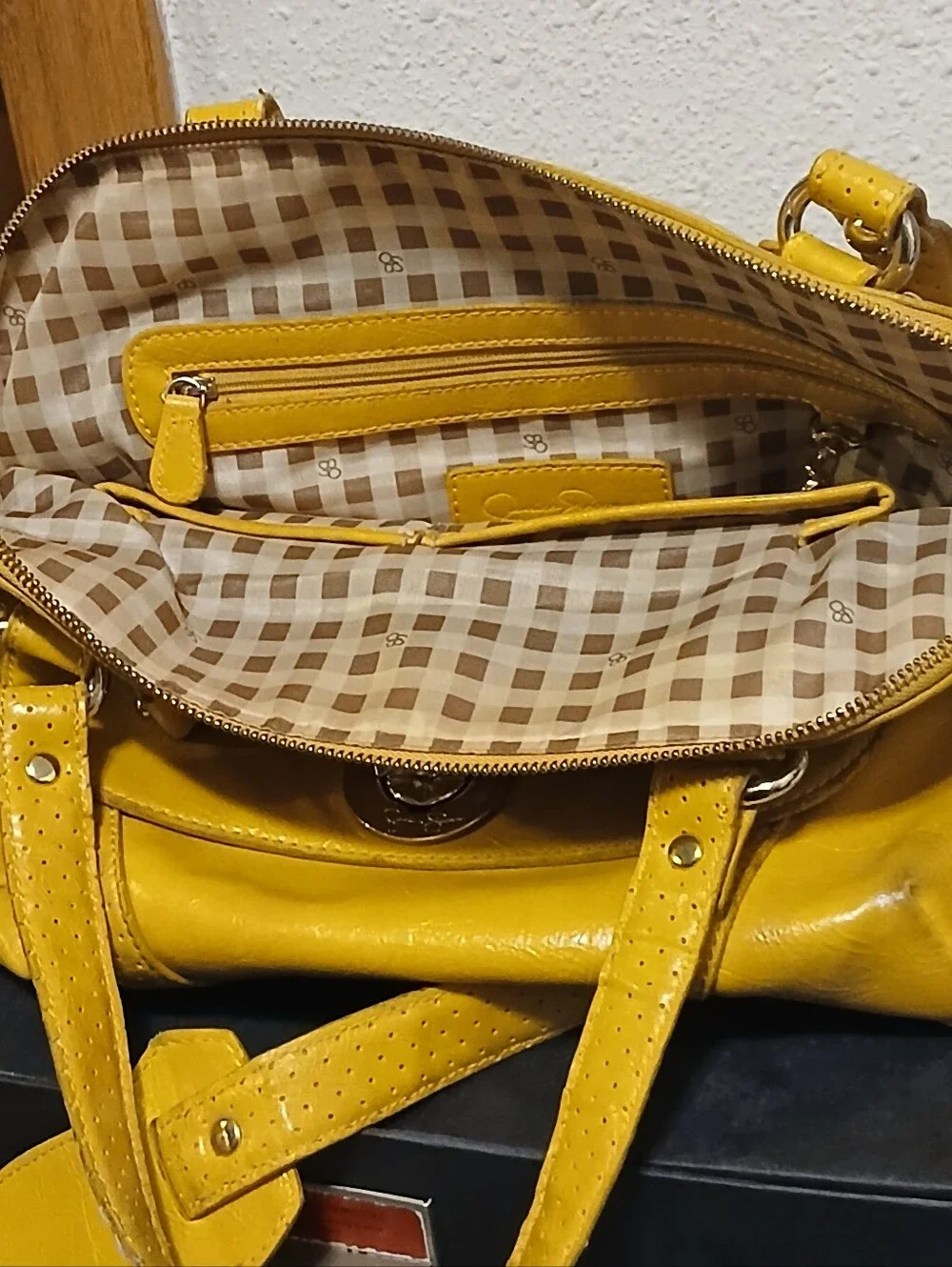 Jessica Simpson Yellow Faux Leather Satchel Crossbody Bag Vintage Style